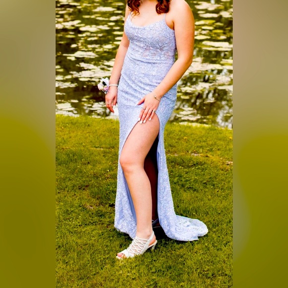 La Femme Long Sequin Light Blue Prom Dress - Picture 2 of 3